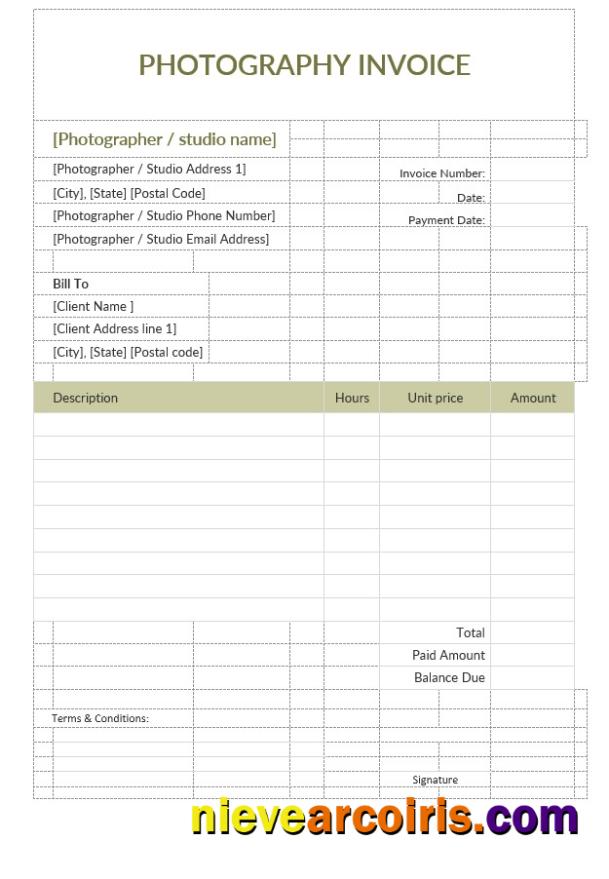 Sample Photography Invoice